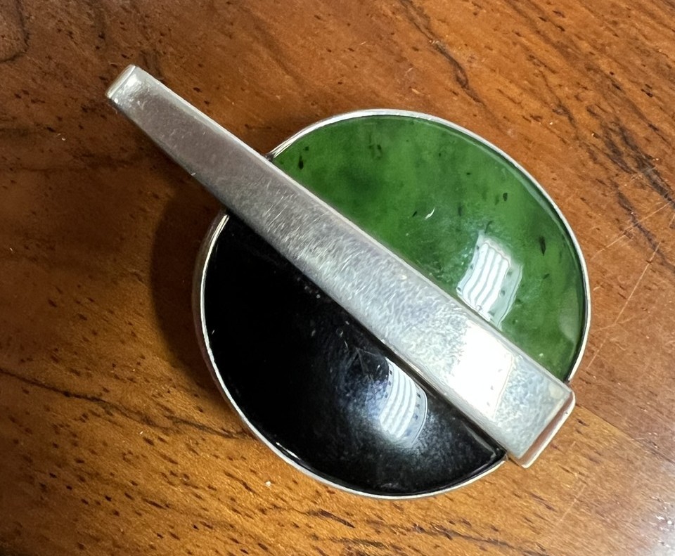 Niels Eric N. E. FROM Sterling Modernist Jade (Nephrite) and Onyx Pendant