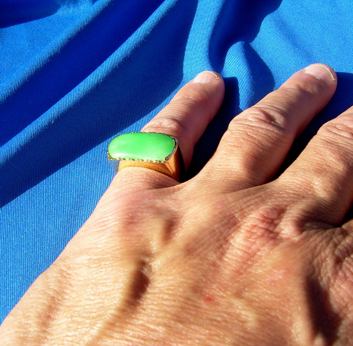 EARTH MINED Green Jadeite JADE Deco Ring Antique Solid 18K GOLD Size 8.75