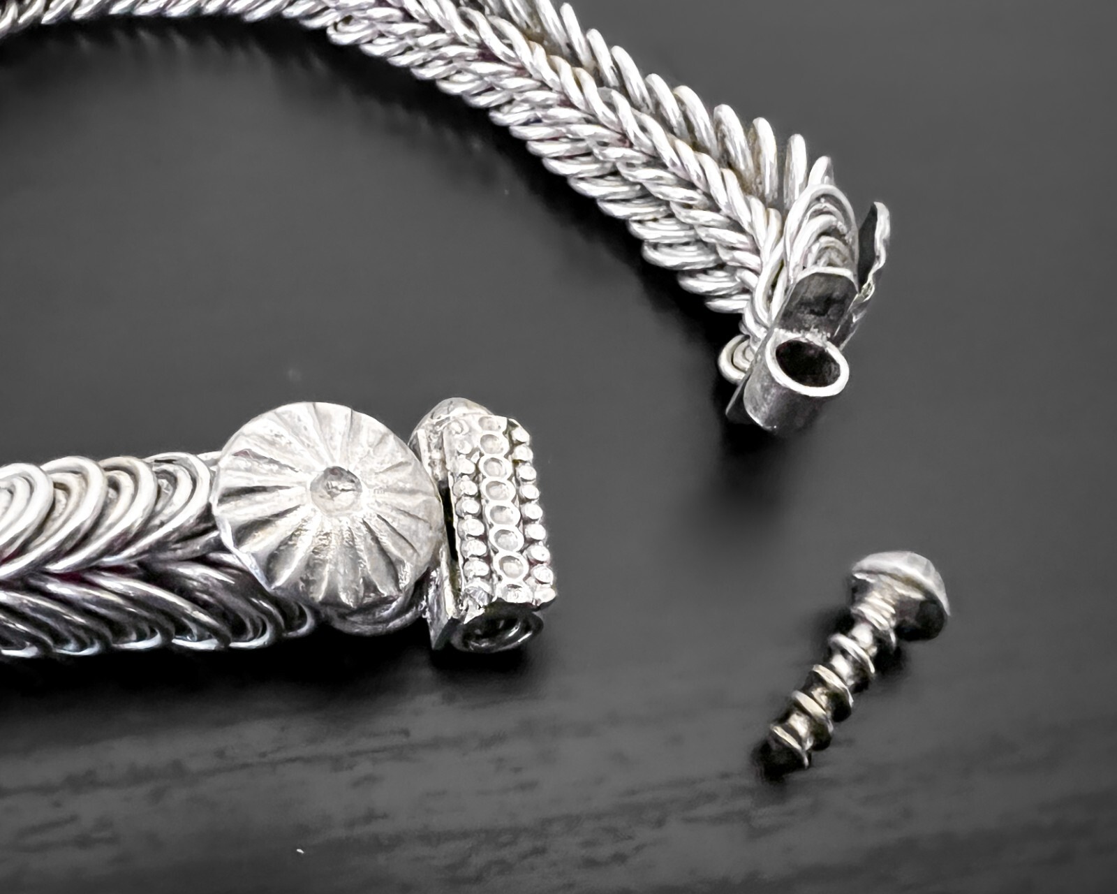 43g Vtg Wire Snail Egyptian Coil Wrap Spiral Heavy Link Sterling Silver Bracelet