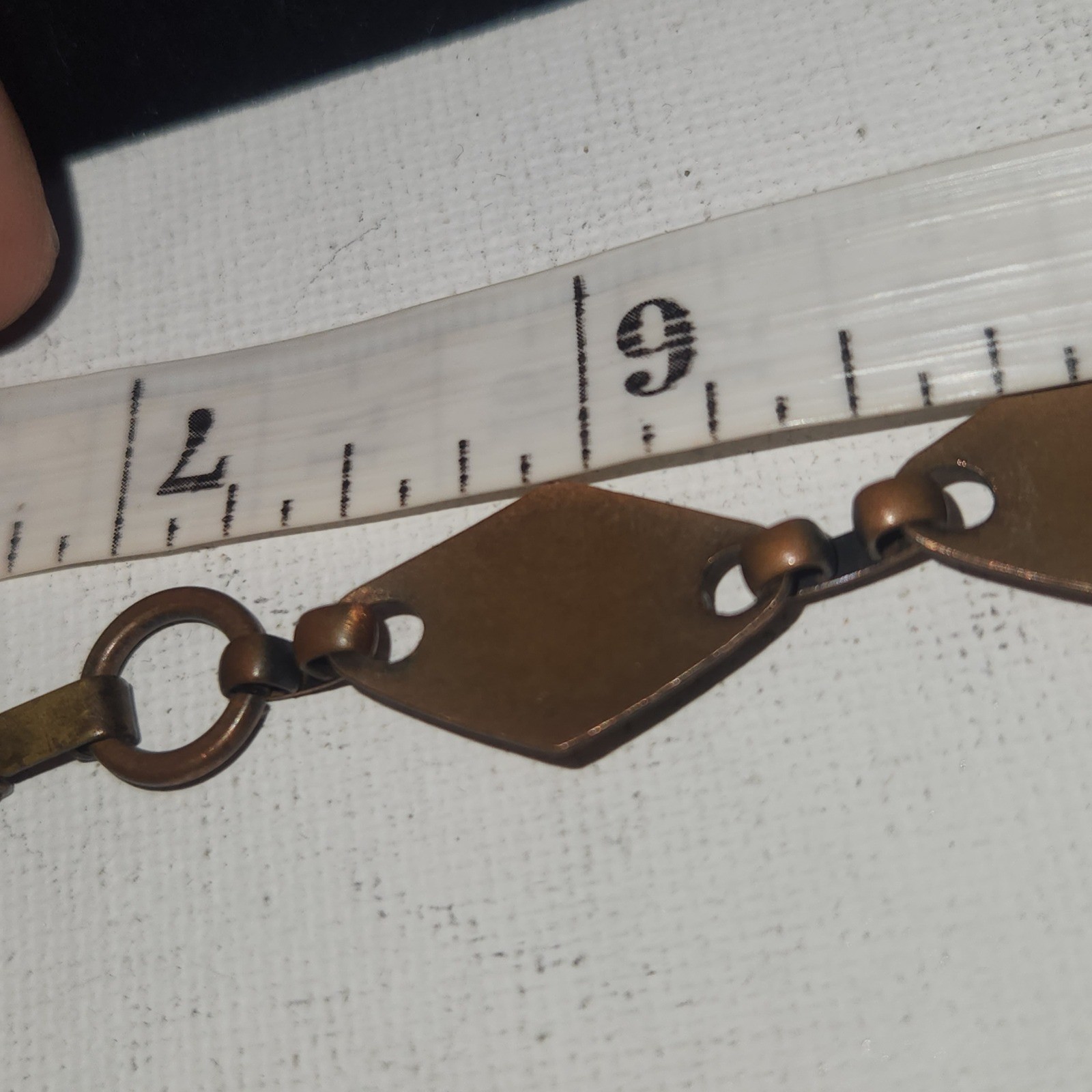 Vintage Copper Diamond Link Bracelet Textured Gold Tone Oval Accents Boho Retro