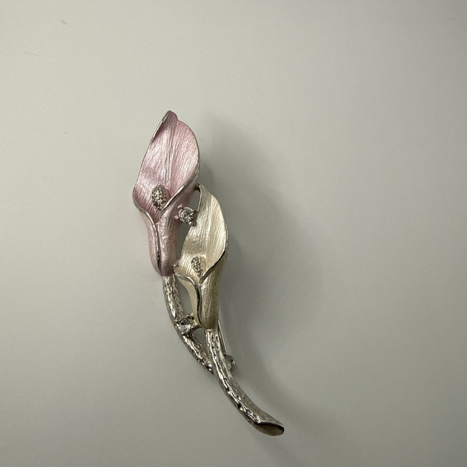 Calla Lilly Flower Brooch Silver Tone With Pink & White Enamel Premier Designs