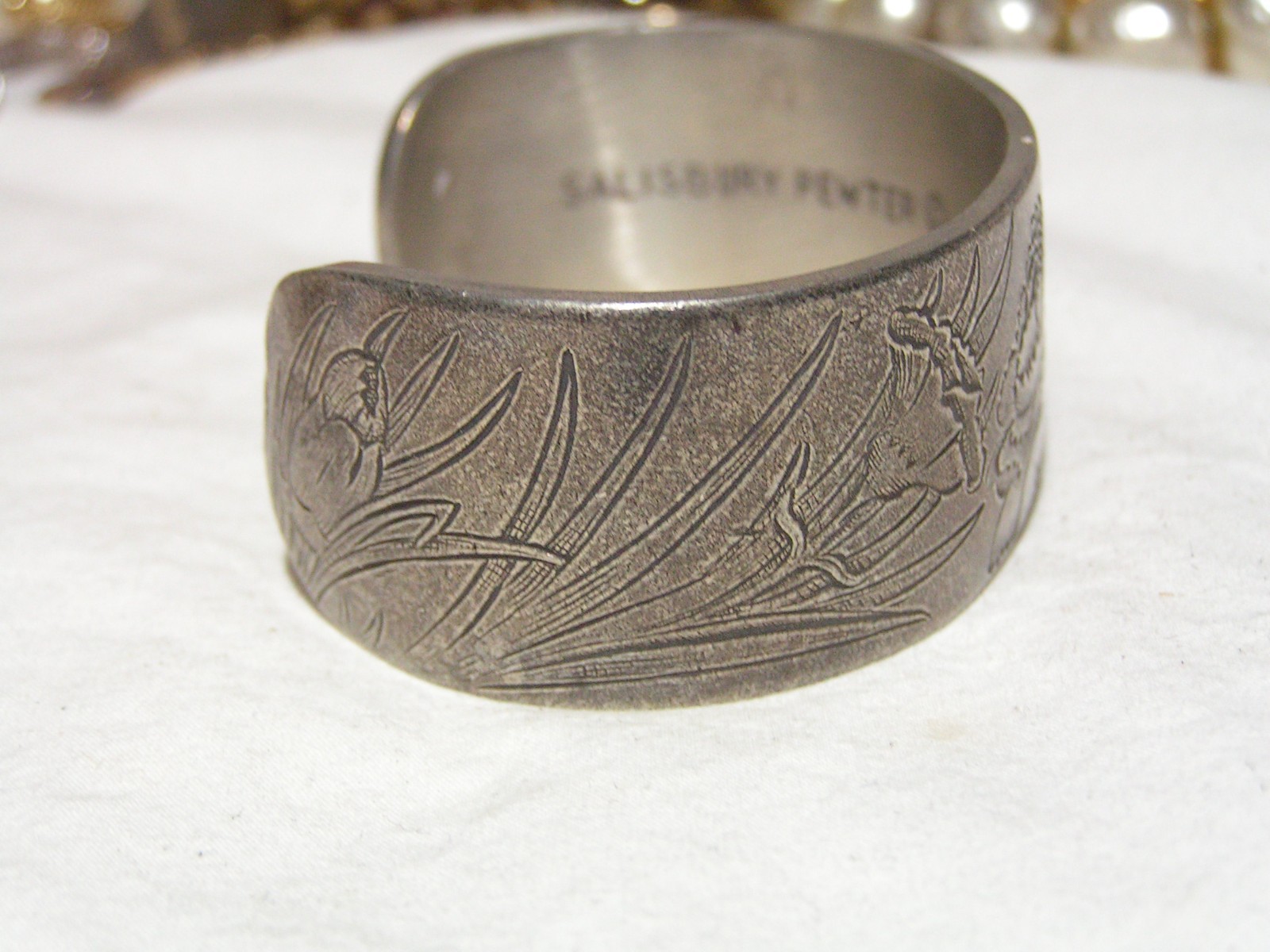 …Vintage Salisbury Pewter January Flowers Cuff Bracelet…