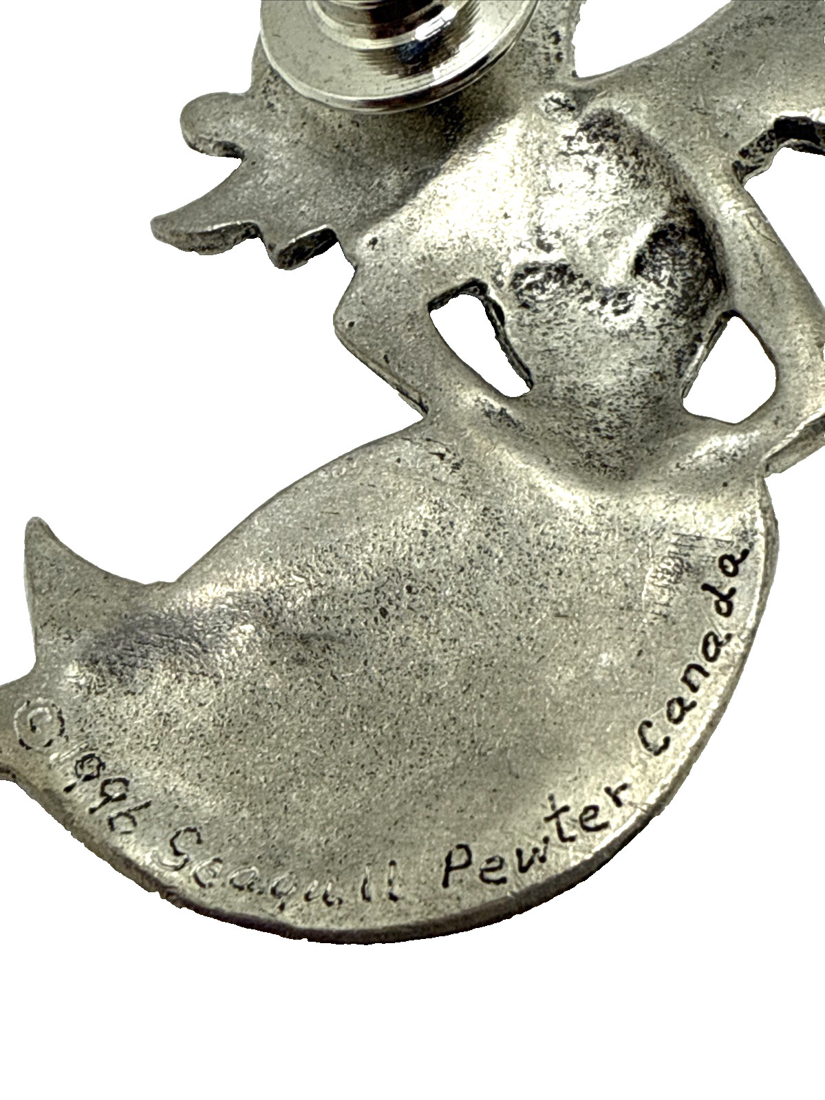Vintage Seagull Pewter Winged Mermaid Brooch 1996 Canada Pin 1.75″ Whimsical