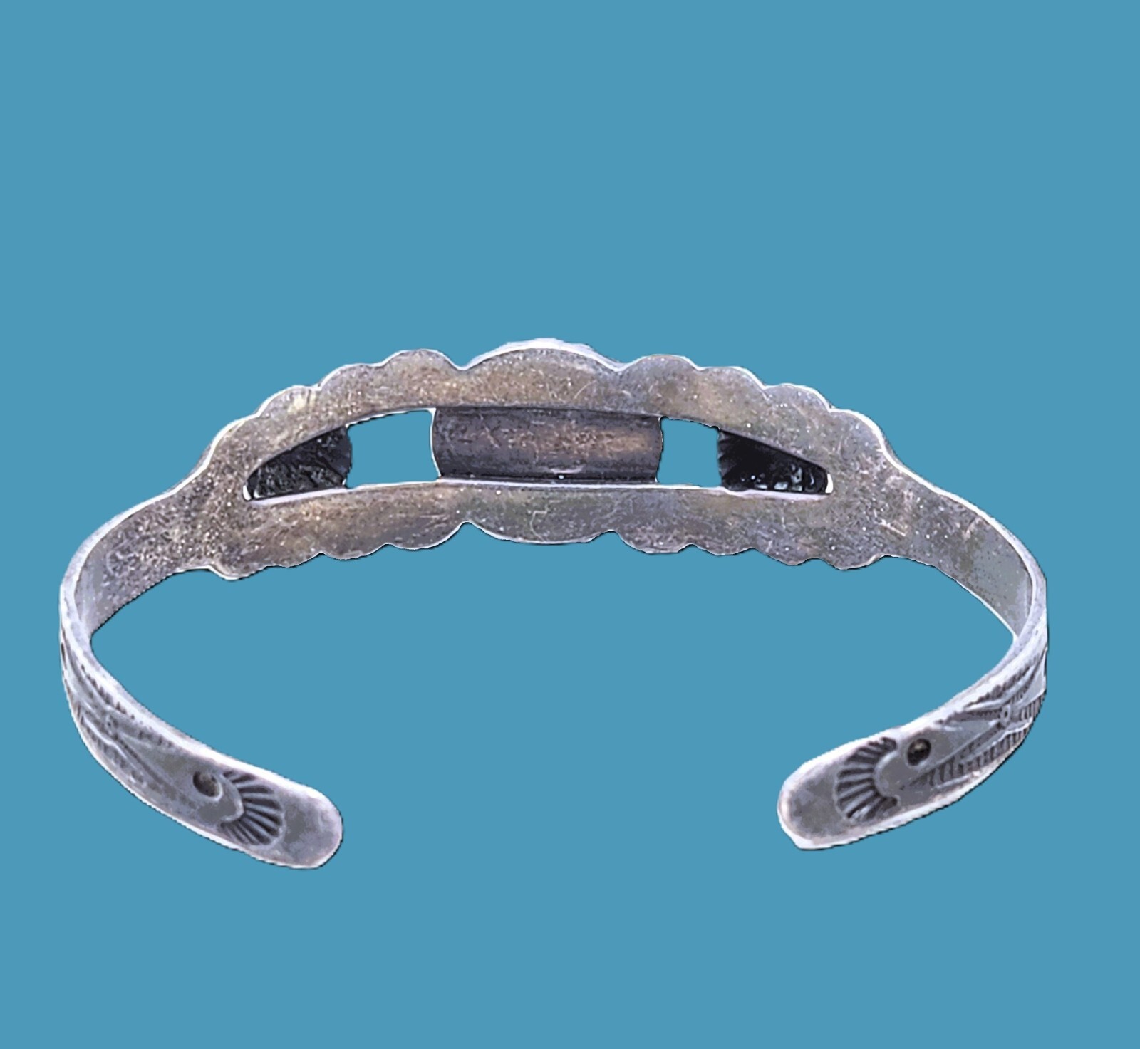 Vintage Fred Harvey Era Green Turquoise Small Sterling Silver Cuff Bracelet