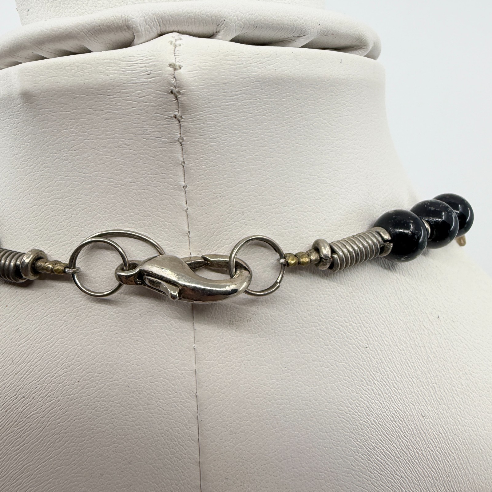 Vintage Chunky Resin Faux Horn Tusk Geometric Bead Statement Necklace Boho 90s