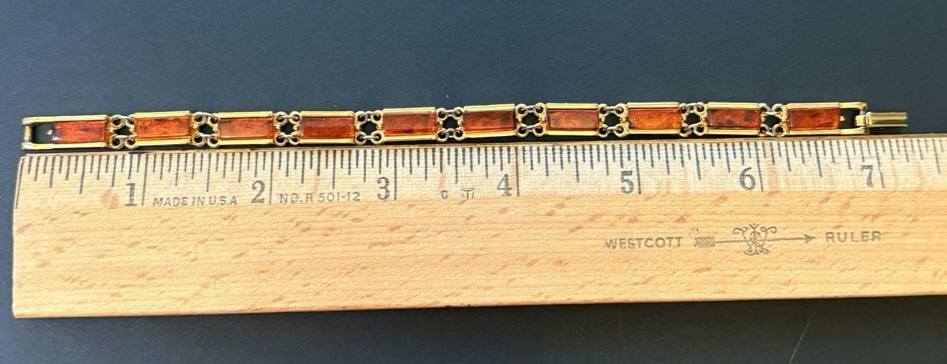 Vintage Emmons Faux Tortoise Shell Acrylic Lucite Bar Gold Tone Link Bracelet