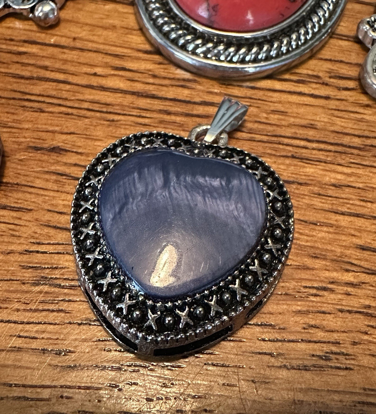 Lot of 8 Vintage to Modern Pendants Black Red Blue Stones Oval Heart Round