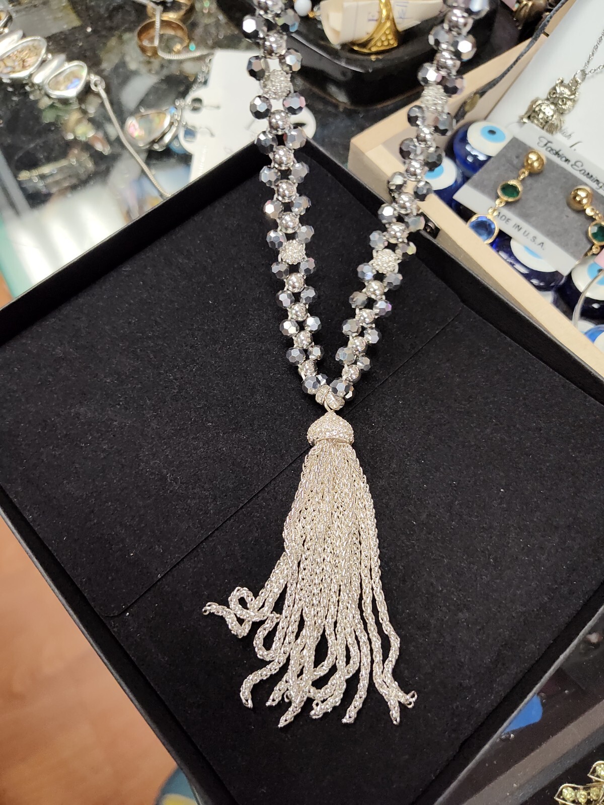 Talbots Long Tassel Fringe Pendant Necklace Layered Signed Flapper Boho Jewelry