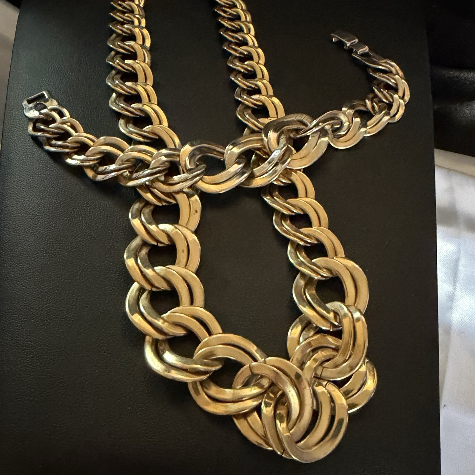 Vintage Gold Tone Necklace & Bracelet Set Double Link Polished Finish 18” 7”