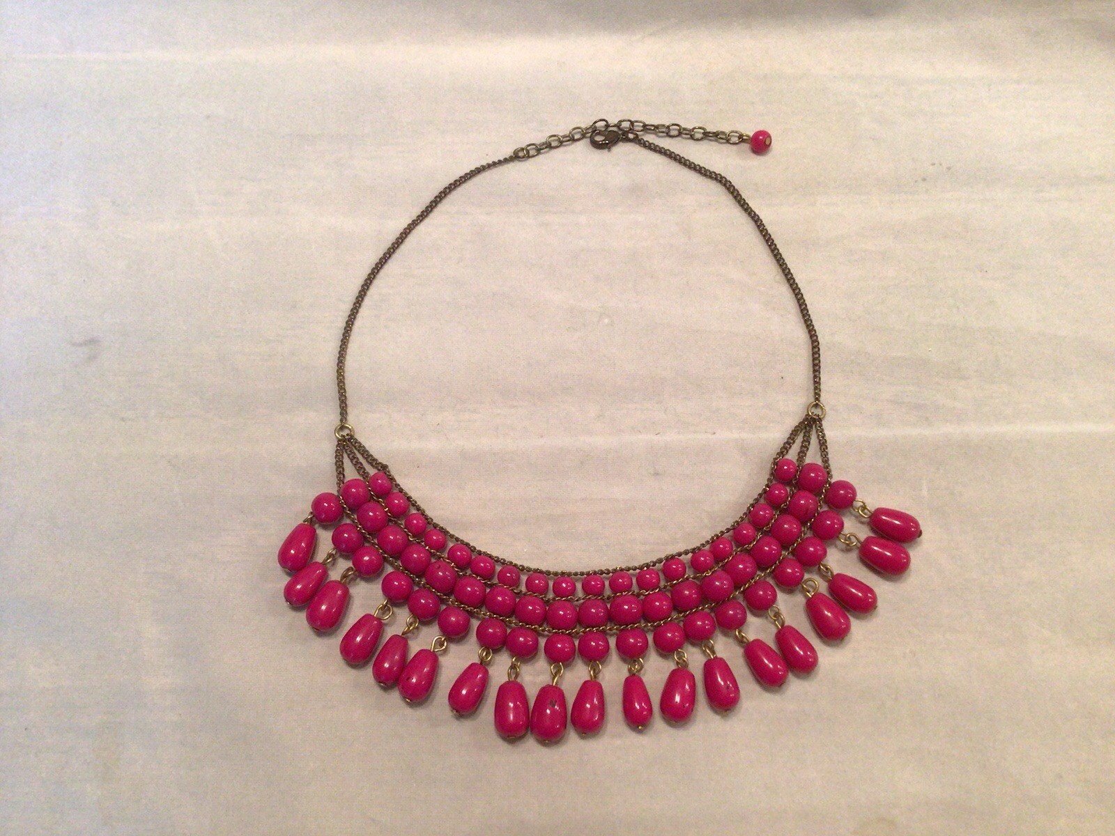 Vintage Bordeaux Red Beaded Fringe Bib Collar Necklace Multi Strand