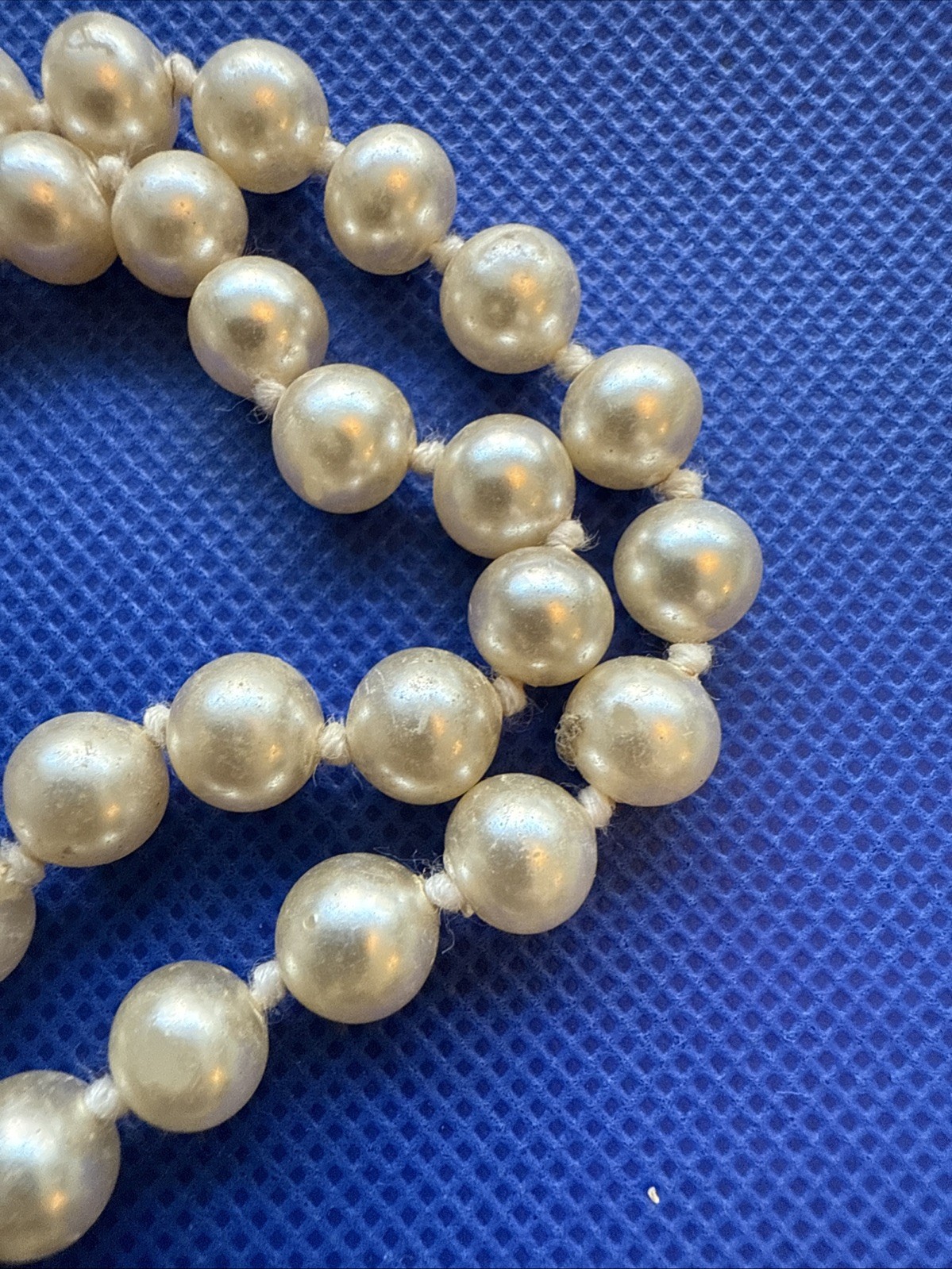 VTG 80s Faux Pearl Necklace, 33″ Opera Length, Individually Knotted Classic Boho