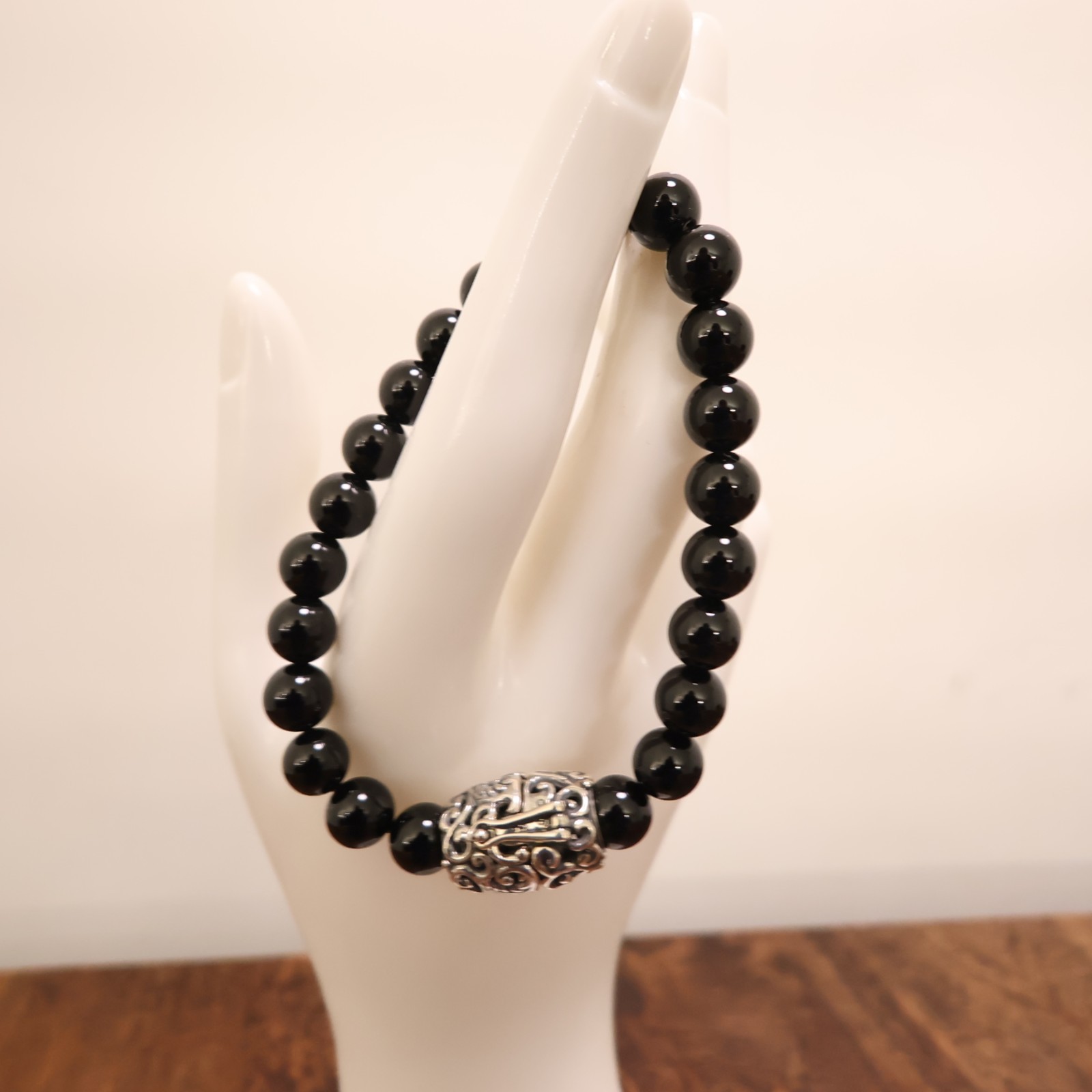 Carolyn Pollack bracelet Relios black onyx beads silver magnetic clasp 6.75in