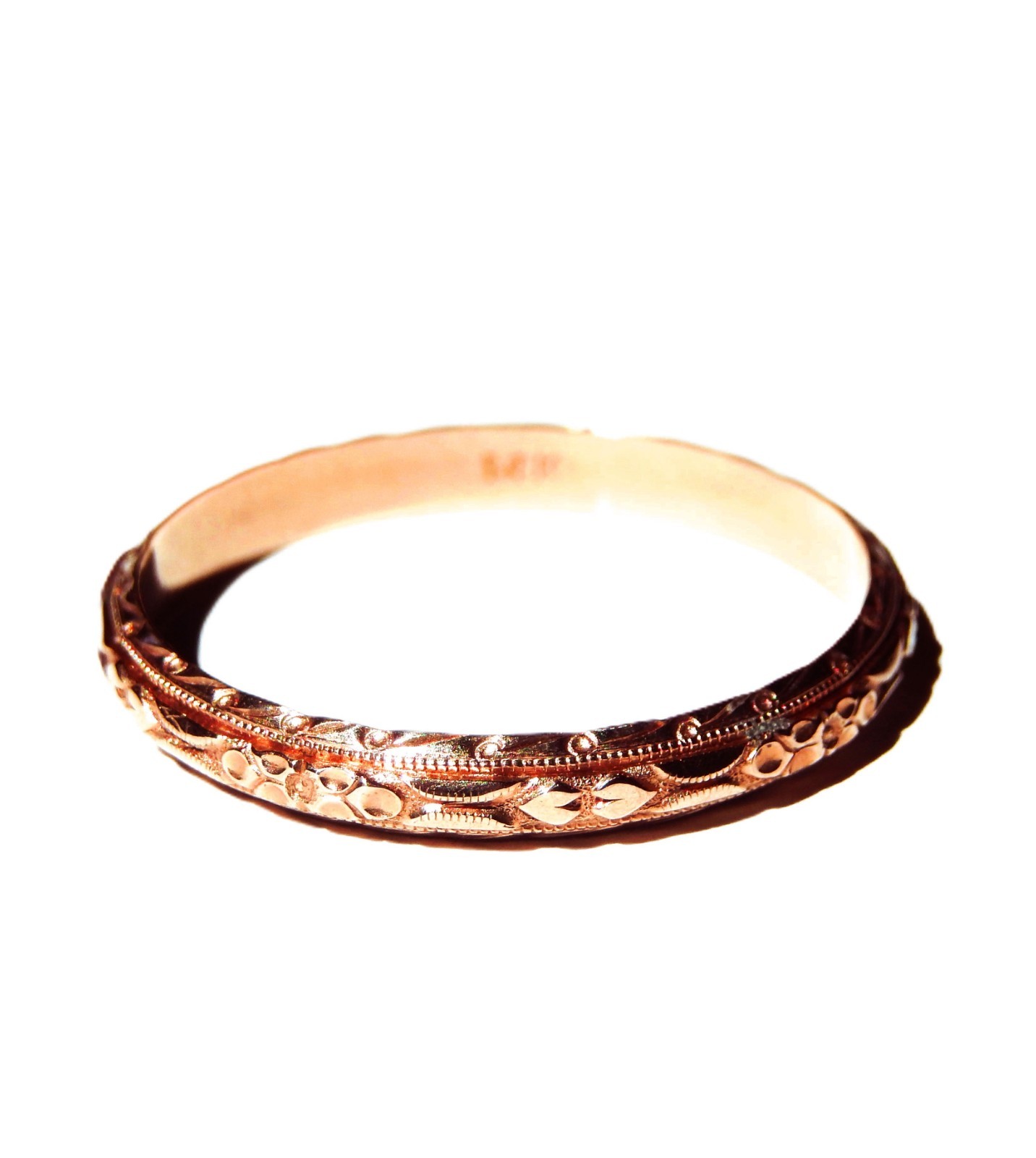 14K Solid Rose Gold Victorian engraved wedding band , Size 11.5