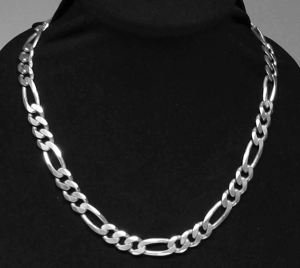 Large Vintage 11mm 82.7g 925 Sterling Silver Figaro Chain Mans Necklace 21″