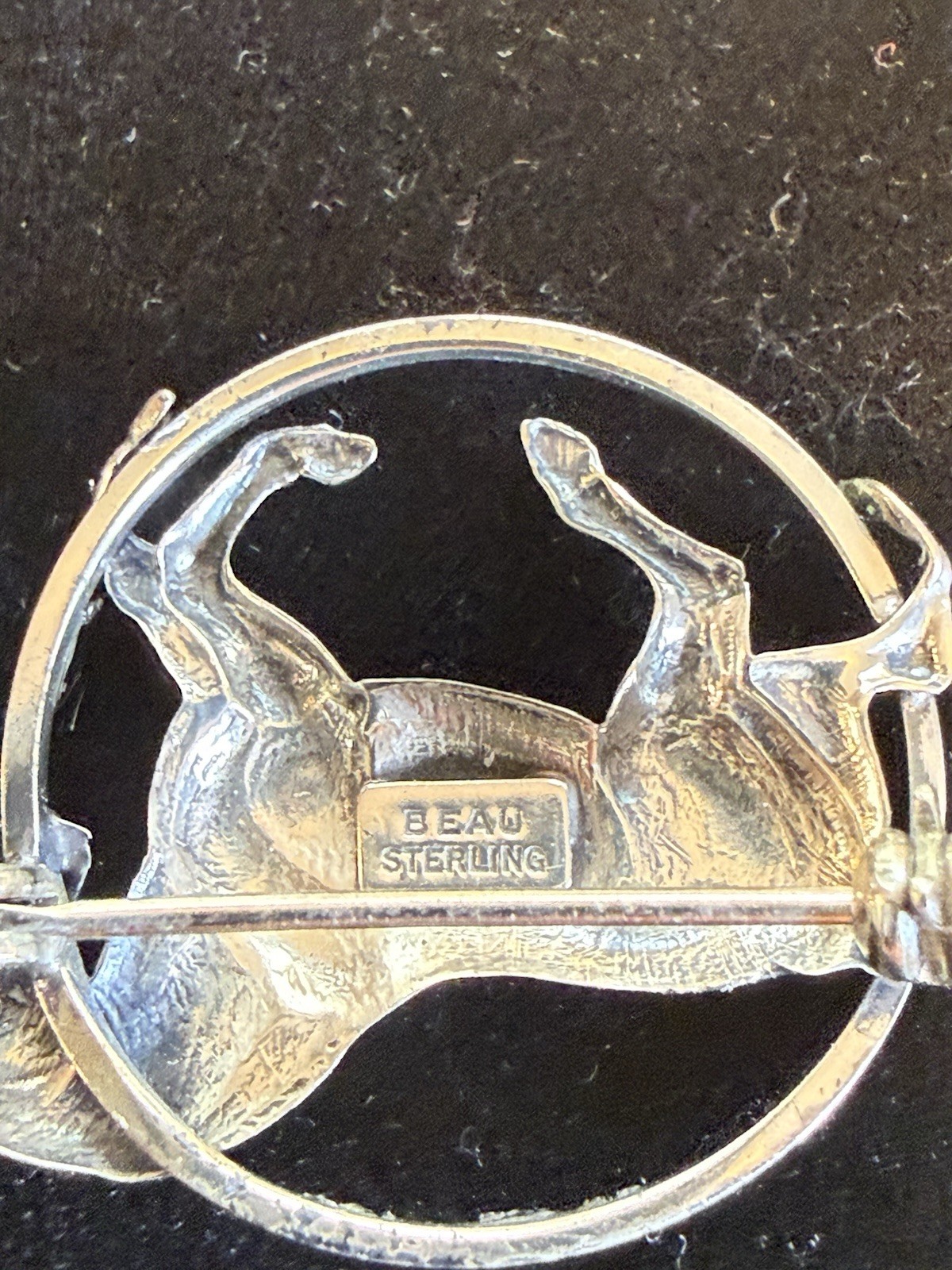 Vintage BEAU Sterling Silver Running Horse Brooch Pin
