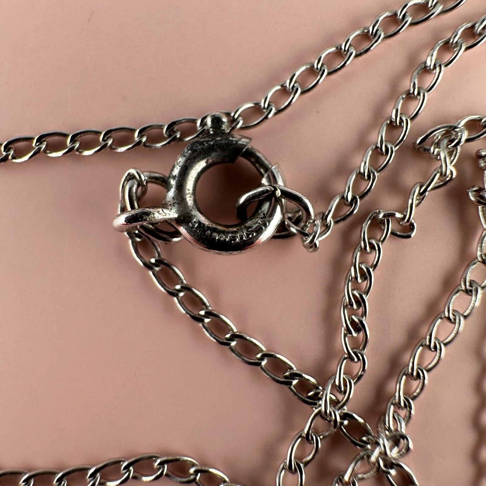 Vintage Sterling Silver Rhinestone Heart Pendant Necklace 925 Chain 16″ Signed