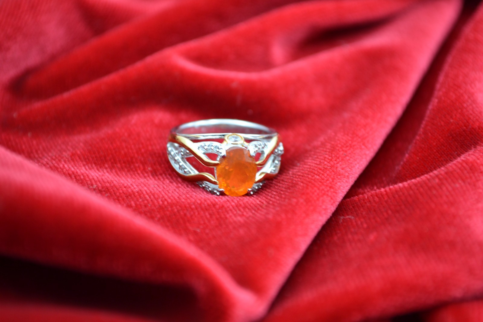 VINTAGE STERLING SILVER GOLD CITRINE CUBIC ZIRCONIA STONE FLORAL RING SIZE 7