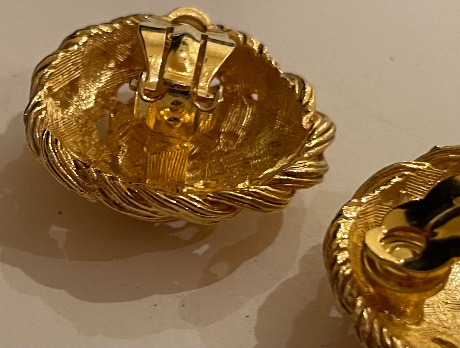 Vintage Anne Klein Gold-tone textured Multi Strand Rope Design clip-on Earrings.