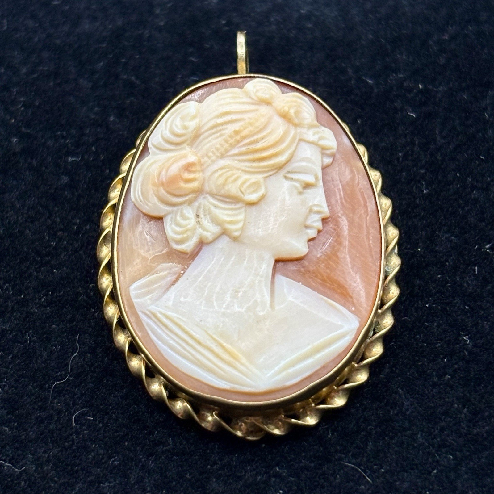 Antique Gold Filled Hand Carved Shell Cameo Portrait Brooch Pendant Pin