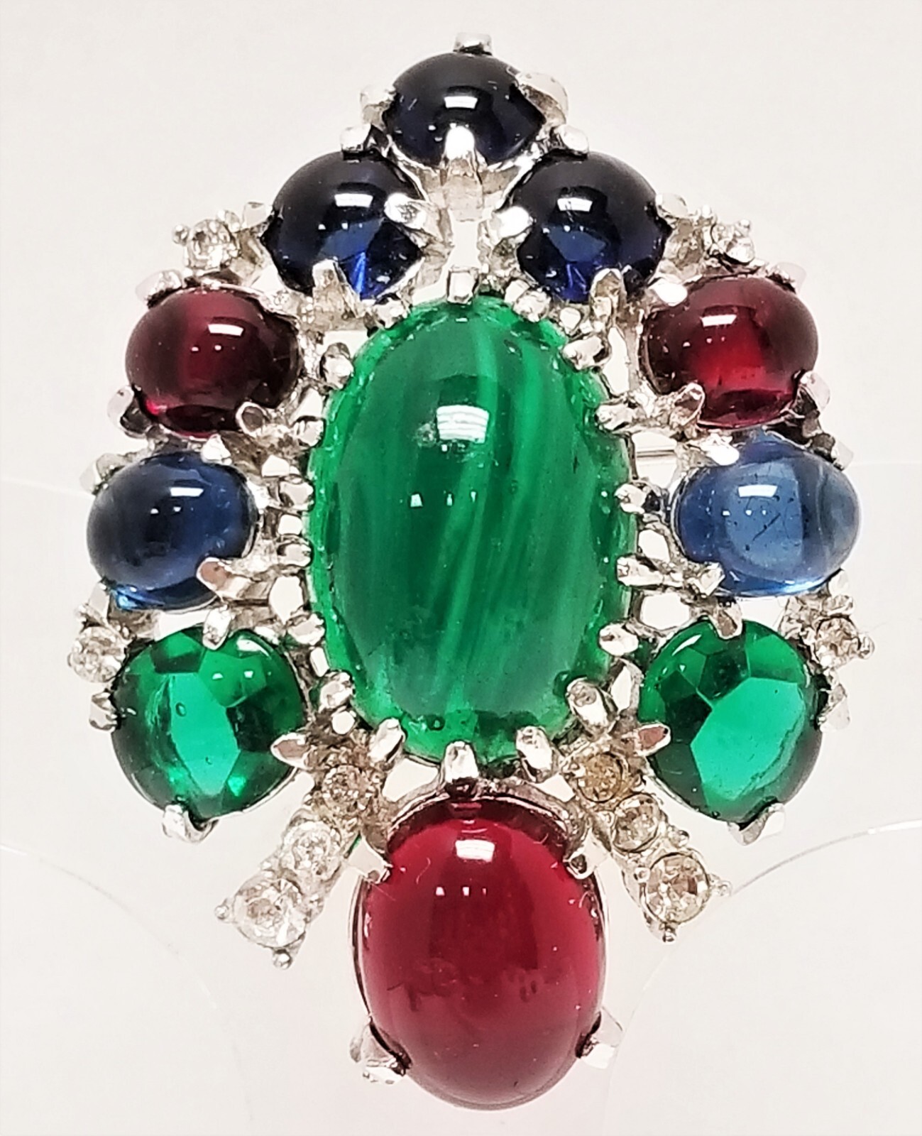 Vintage Moghul Style Poured Gripoix Glass Cabochon Curved Brooch 2″ x 1 1/4″