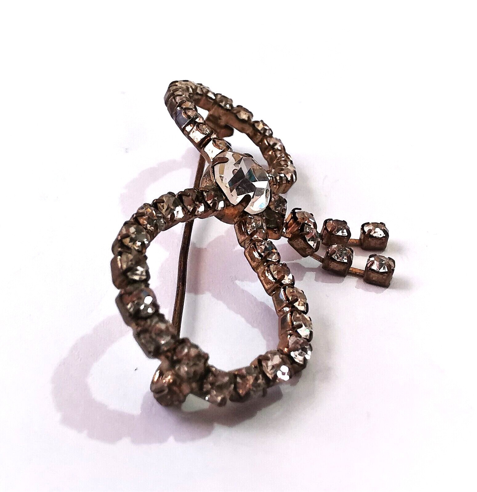 Vintage Czech Clear Glass Brooch Pin Rhinestone Rhinestones Handmade Art Deco Br