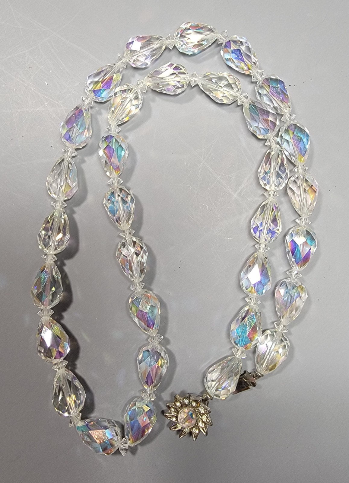 Sandor 4 Strand Black Crystal Signed Beaded And AB Clear Faceted Oval Necklaces