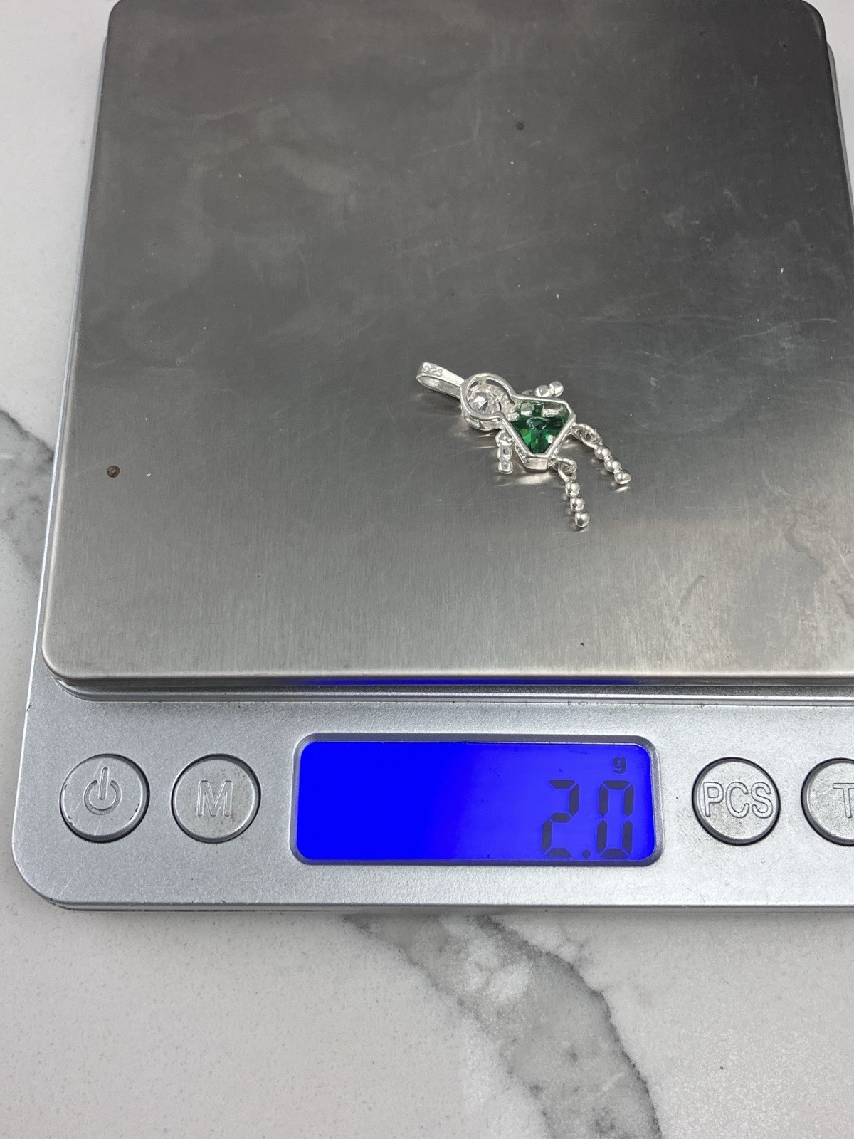 Vintage 925 Sterling Silver Green Emerald Glass May Girl Birthstone Charm