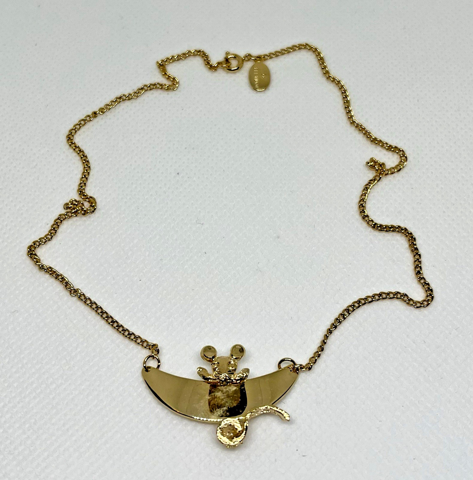 Vintage Signed Danielle Mouse Necklace Gold Tone Whimsical Jewelry