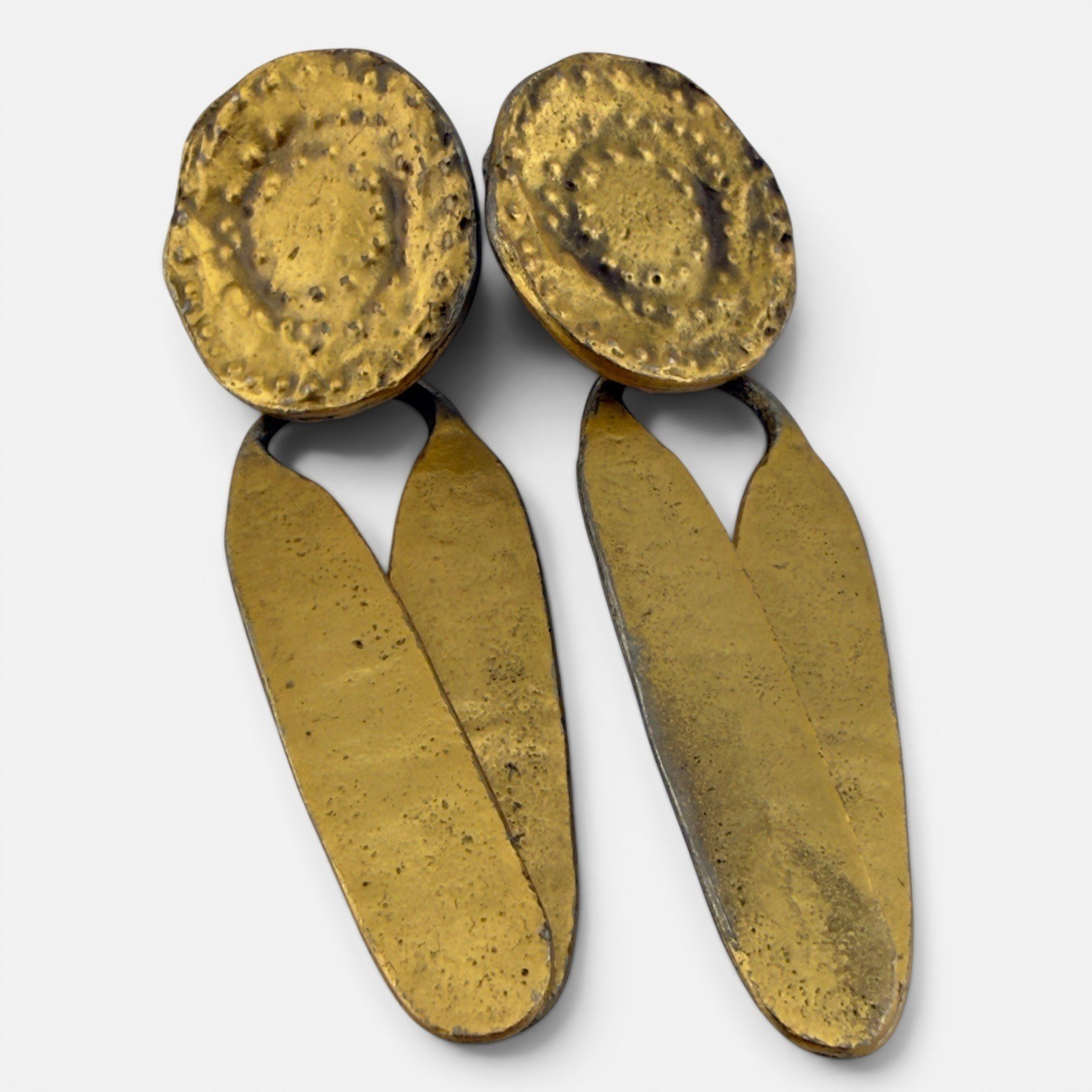 Alva Museum Replica Tribal Walking Sun Clip On Earrings Gold Tone Long Dangle