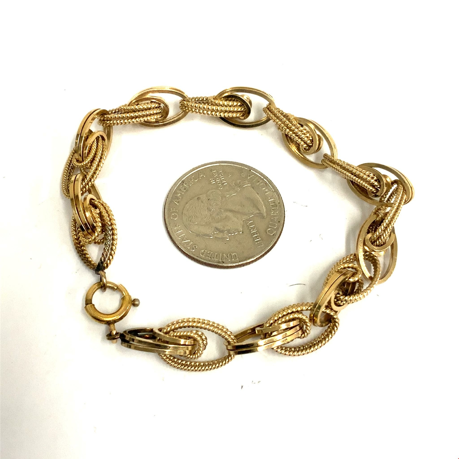 Vintage Sign 12k Gold Filled Retro Decorative Double Rolo Link Chain Bracelet 7