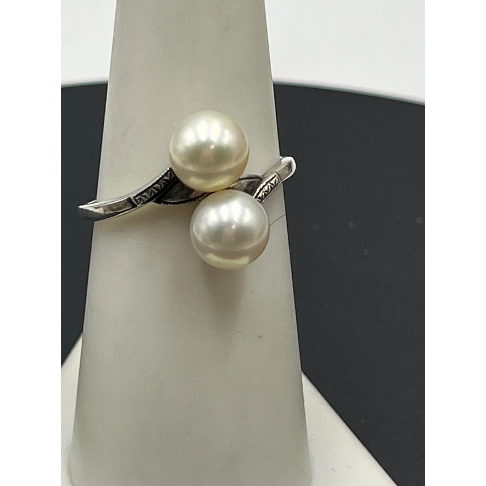 Mikimoto Vintage estate Akoya Pearl Sterling Silver 925 Toi et Moi Bypass Ring
