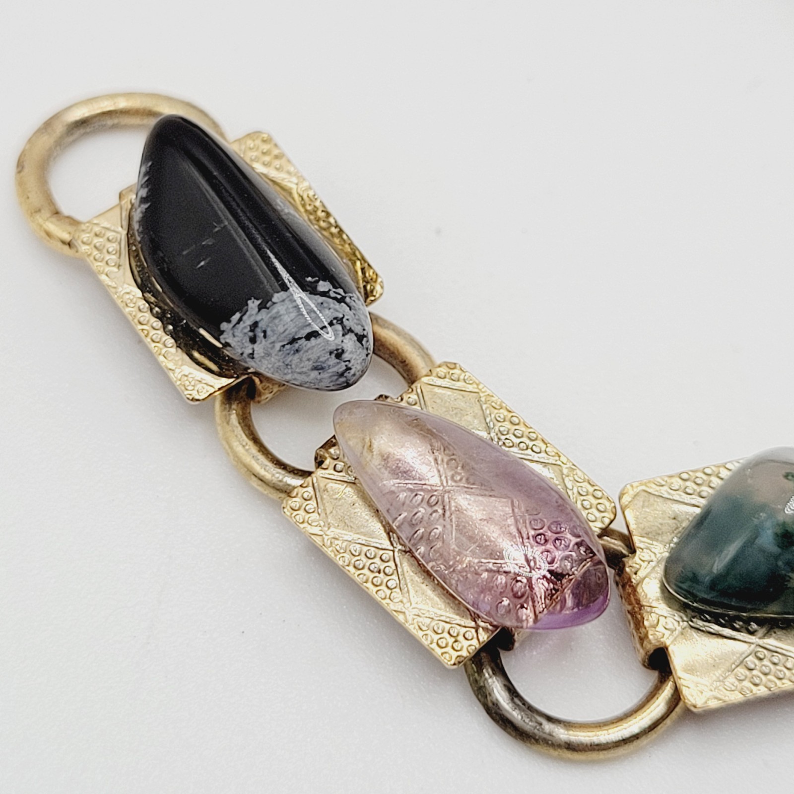 Souvenir Louisiana Natures Worldwide Polished Gemstones Gold Tone Vtg Bracelet