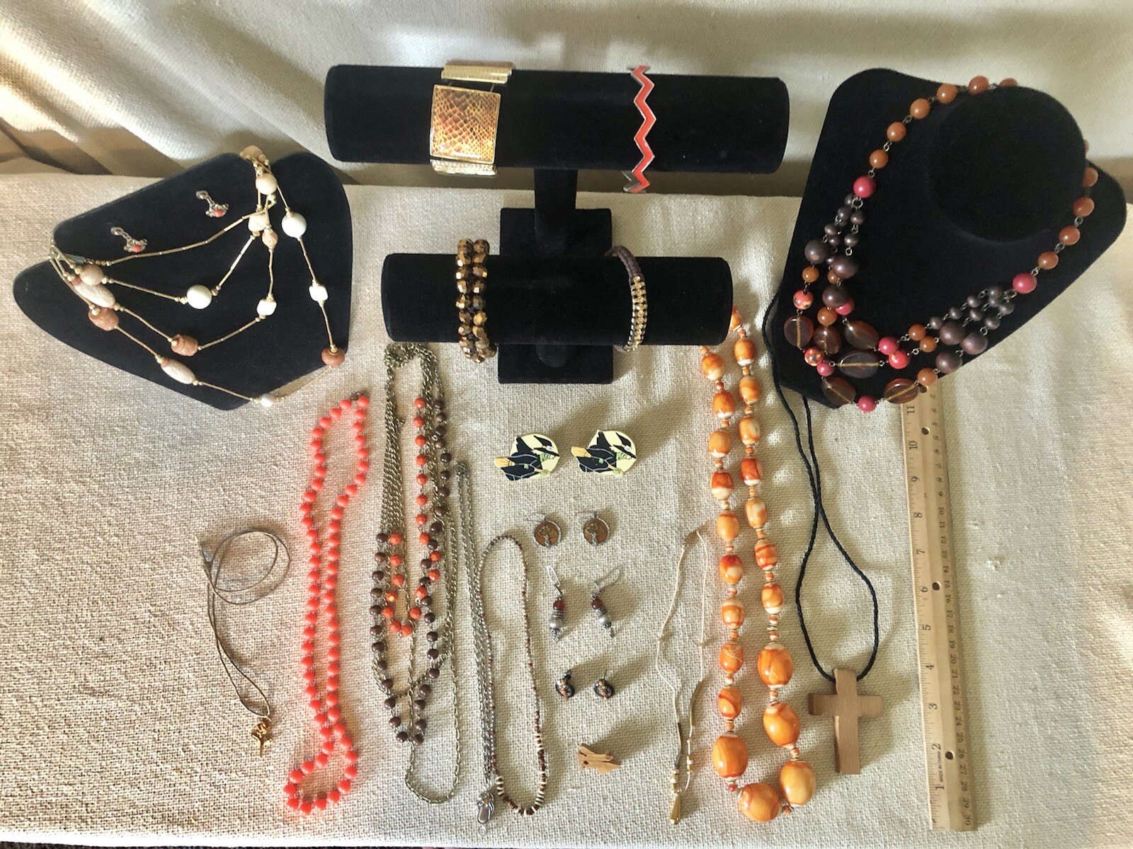 Lot of 20 Vintage to Modern Jewelry Mix Matching Orange Gold Tone Peach Brown