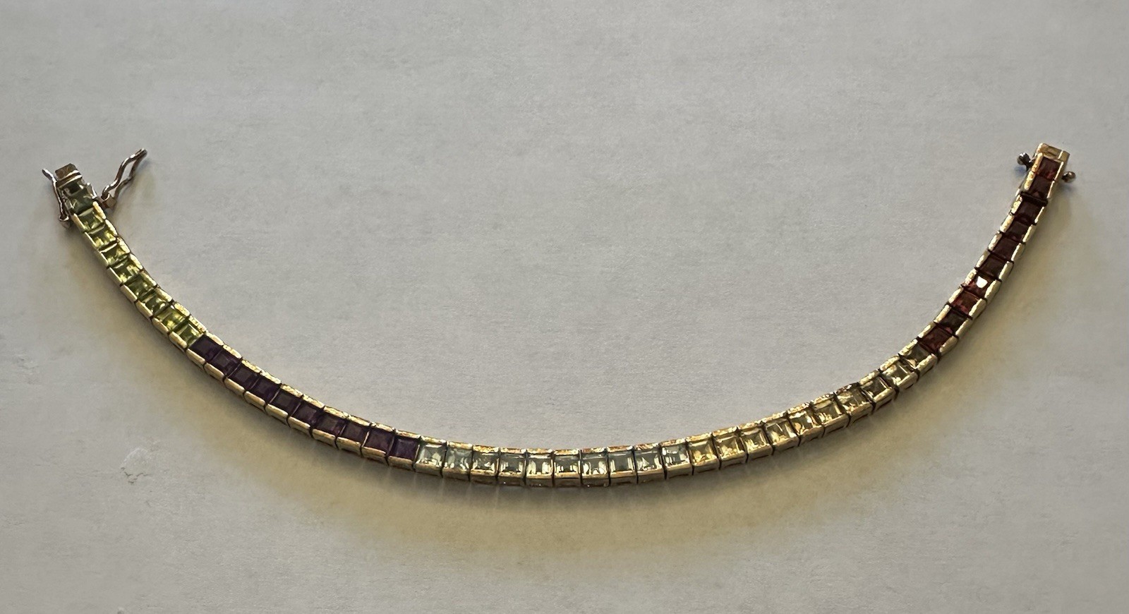 VTG Rainbow Tennis Bracelet Gold Toned Sterling 925/7.25” Long Multi-Colored