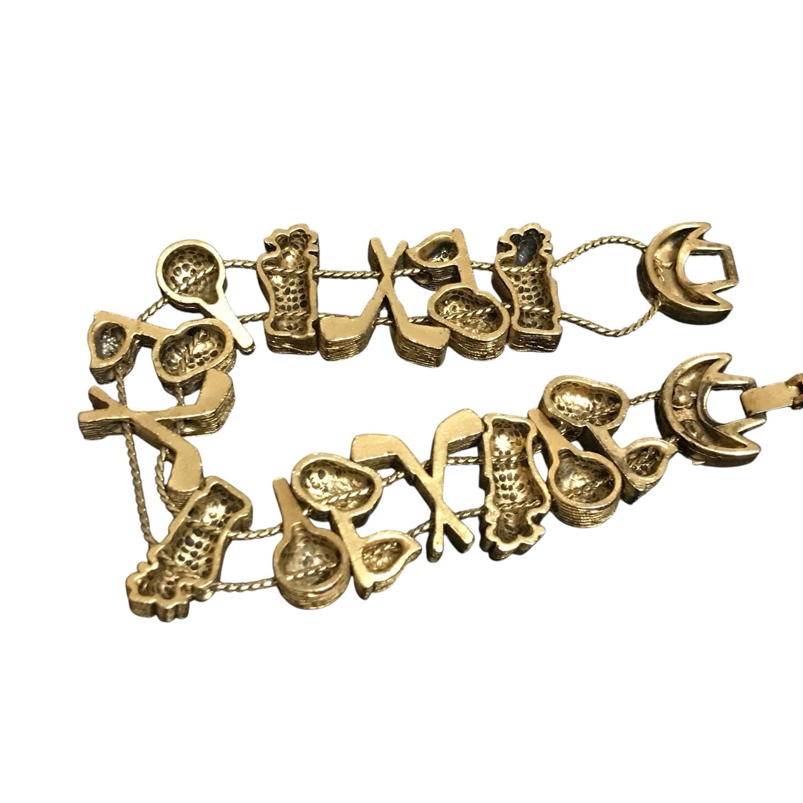 Goldette Vintage Golf Charm Slide Bracelet Gold Tone Enameled 7 Inches