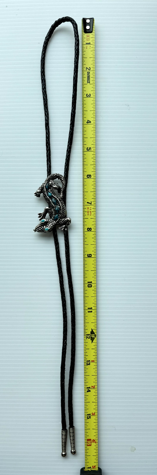 Lizard Gecko Bolo Tie Silver Tone Blue Stones South Western Cowboy Cowgirl 2.5″