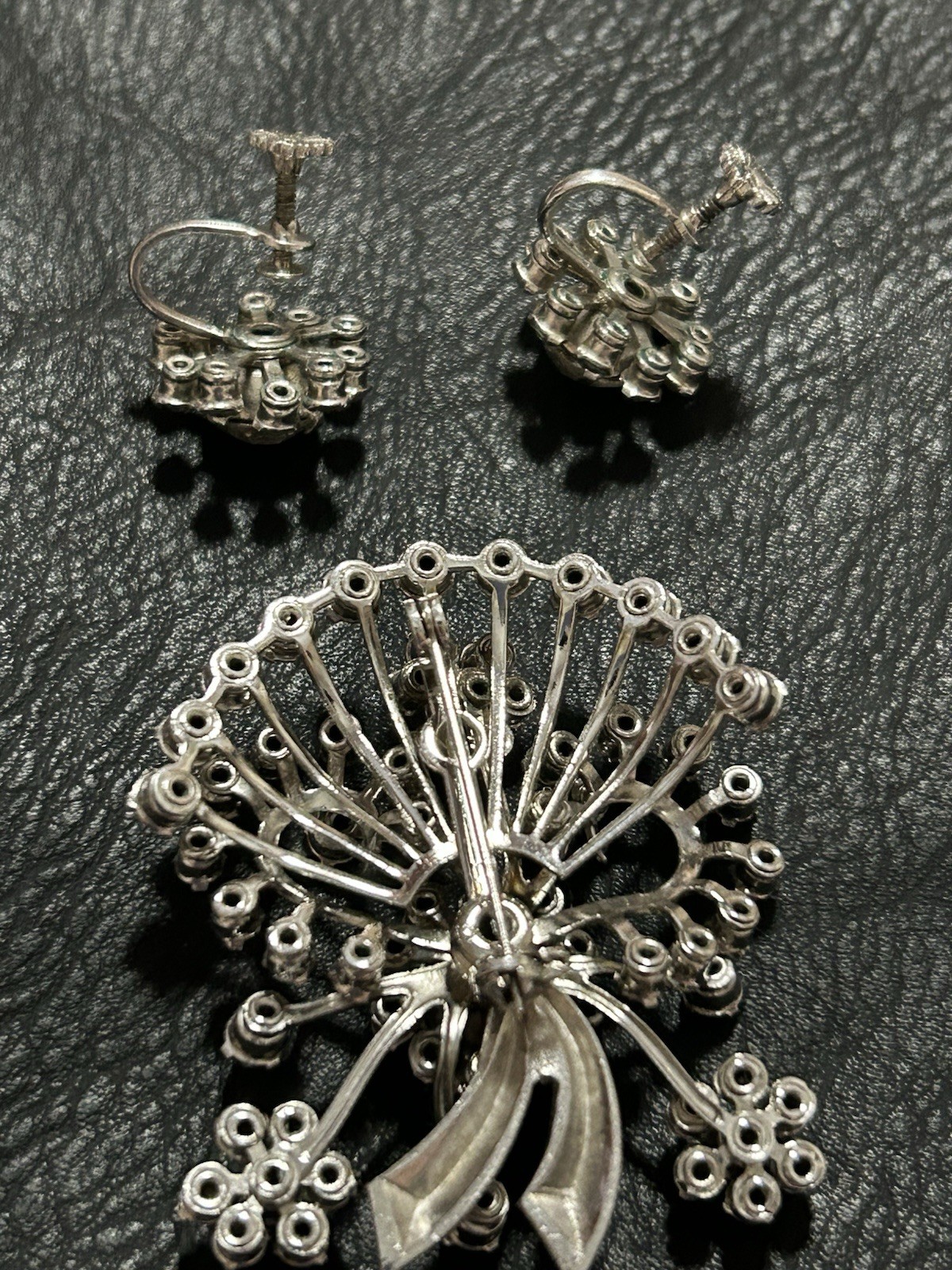 Vintage Rhinestone Screwback Earrings and Brooch Set