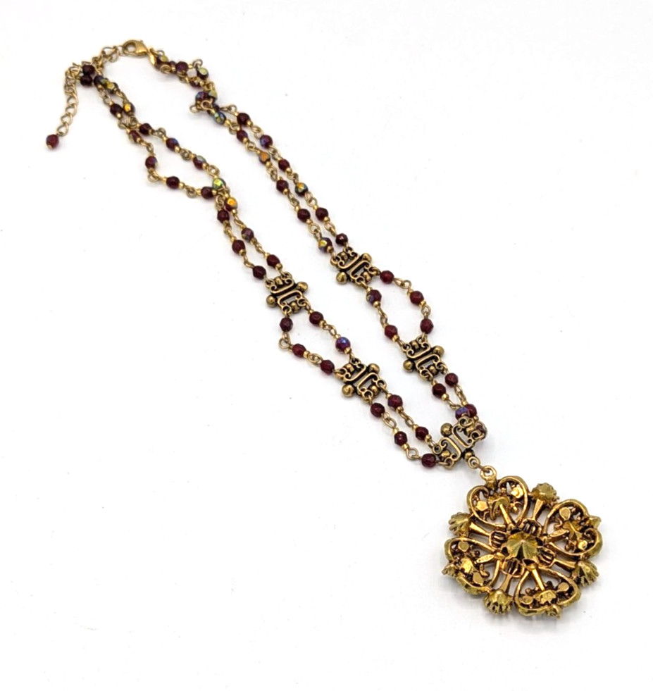 Vintage Avon Red Festoon Pendant Necklace Victorian Revival Maltese Cross