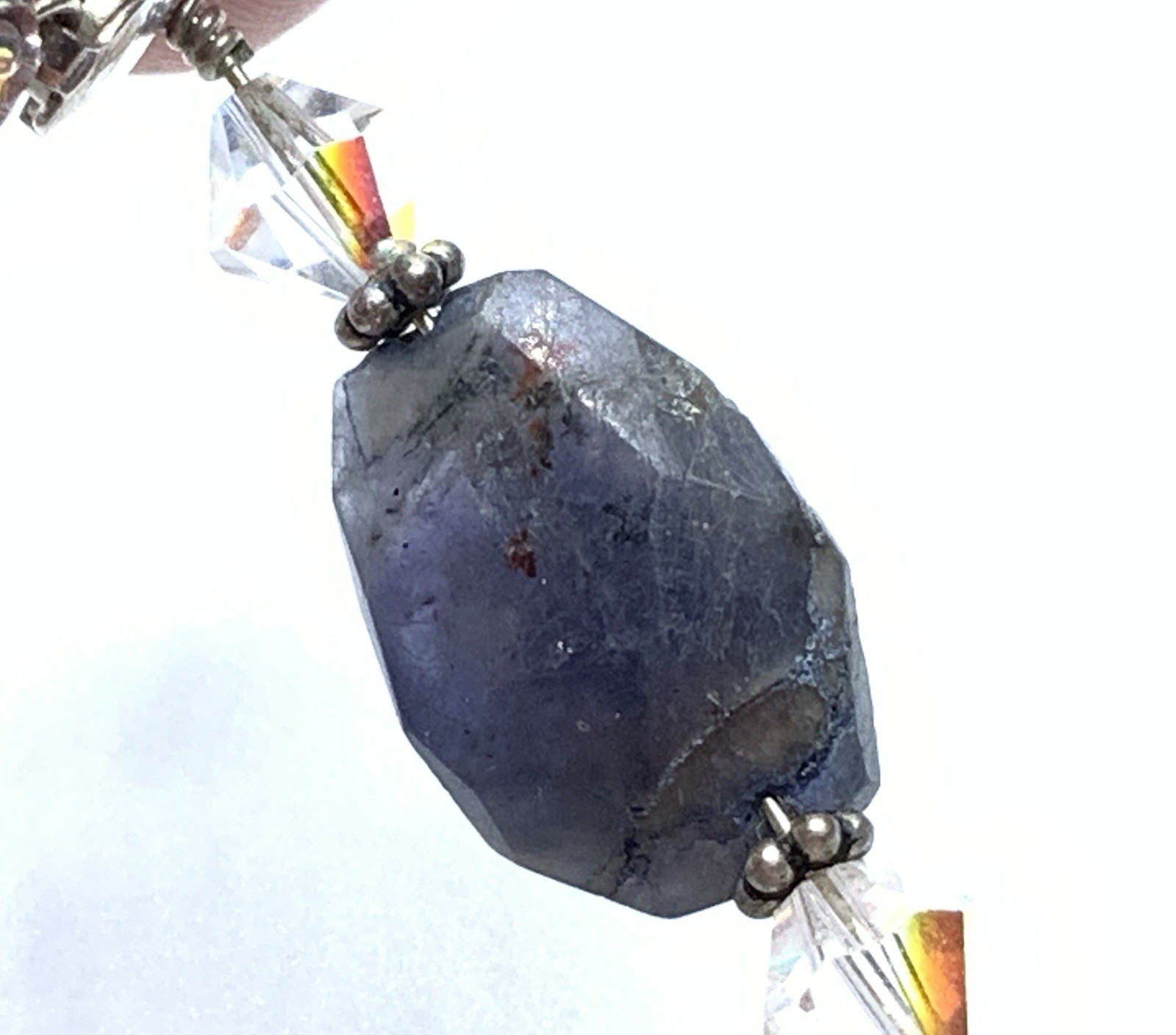 Vintage Sterling Silver 925 Faceted Iolite Nugget Stones 16” Necklace