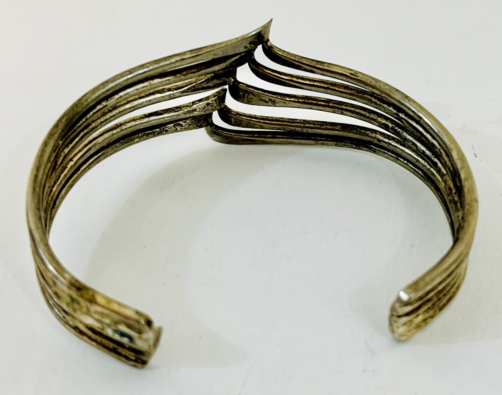 Vintage Modernist Wave Cuff Bracelet Sterling Silver Jewelry Minimalist