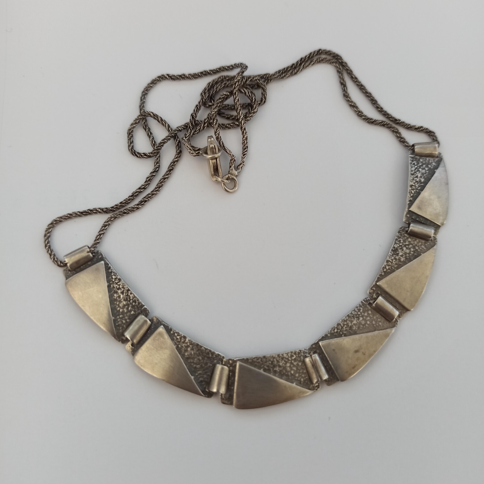 Vintage Silver Necklace Modernist Geometric Articulated Links Cleopatra Inspired
