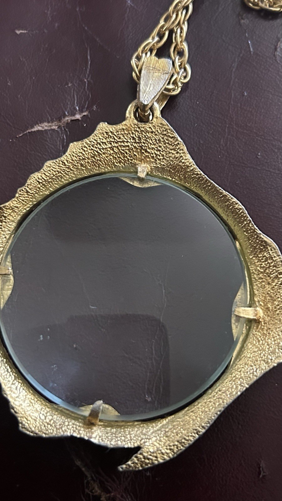 Vintage Signed FLORENZA Fish Jelly Belly Magnifying Glass Pendant Necklace 70s