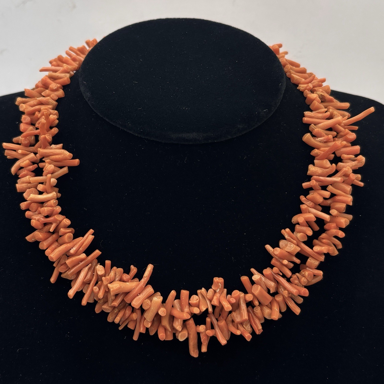Vintage Red Orange Coral Branch Necklace Choker Double Strand Natural 43+ Grams