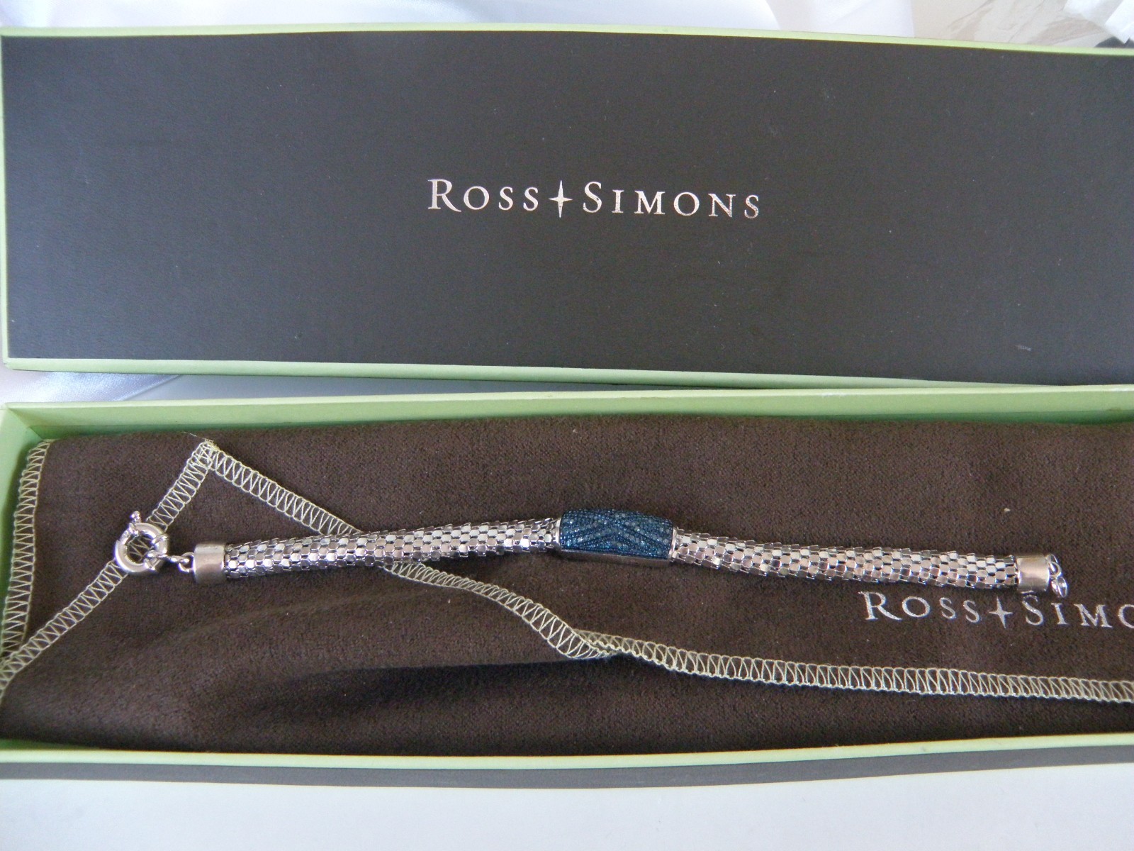 Sterling Silver 925 Natural Irradiated Blue Diamond Mesh Popcorn Bracelet 7″