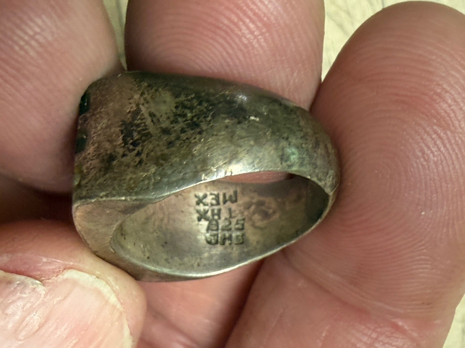 Tax Mex Sterling JMB 925 Silver Inlay Ring Vintage Signed Sz 6.5
