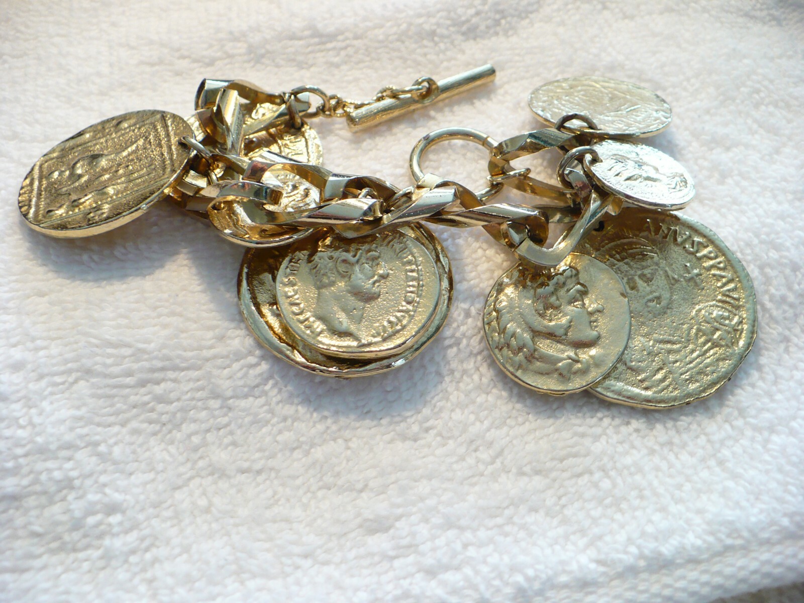 AAG- RUSSIAN GREEK OR SOUVENIR COINS BRACELET (GOLD-TONE) #605