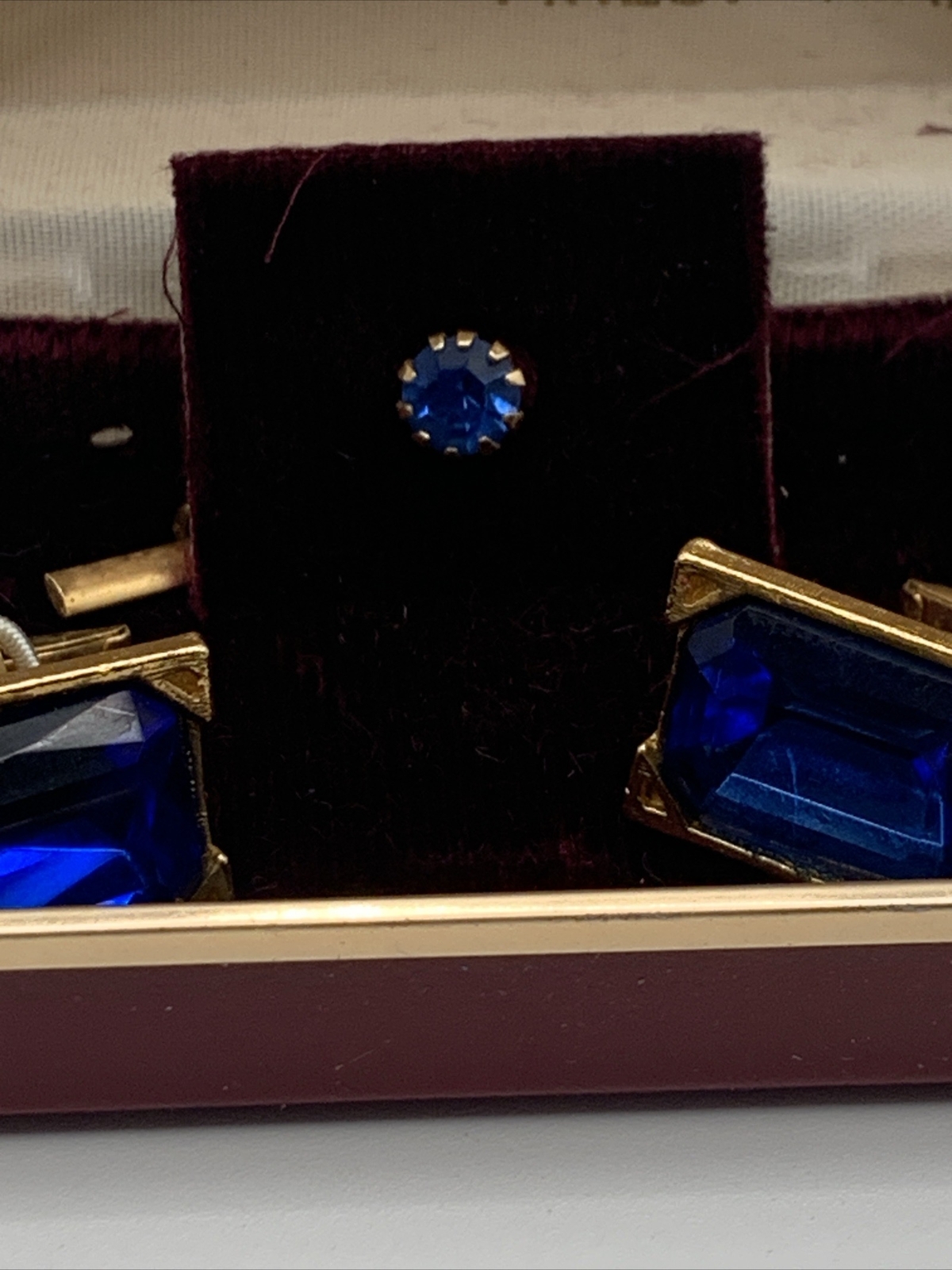 VINTAGE Royal Cobalt BLUE CUFF LINKS Tie Clip Set Made In Japan Box Gift NEW