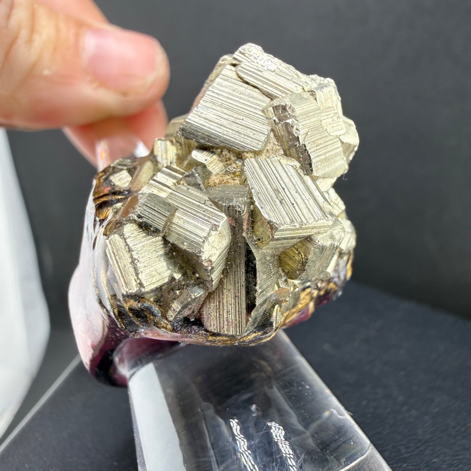 Vintage Pyrite Crystal Cluster Ring Acrylic Size 7