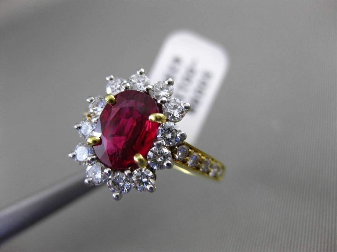 ESTATE 1.99CT DIAMOND & AAA RUBY PLATINUM 18KT Y GOLD ENGAGEMENT RING E/F VVS-VS