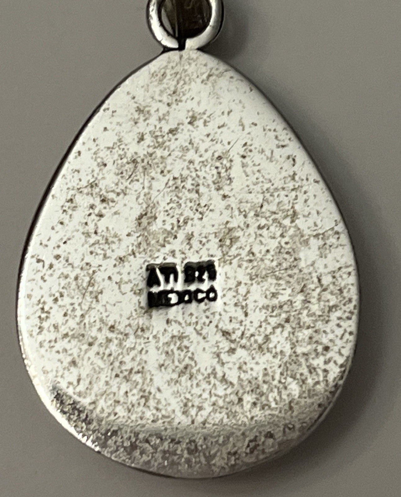 VTG Sterling Silver MEXICO ATI Abalone Inlay Teardrop Pendant